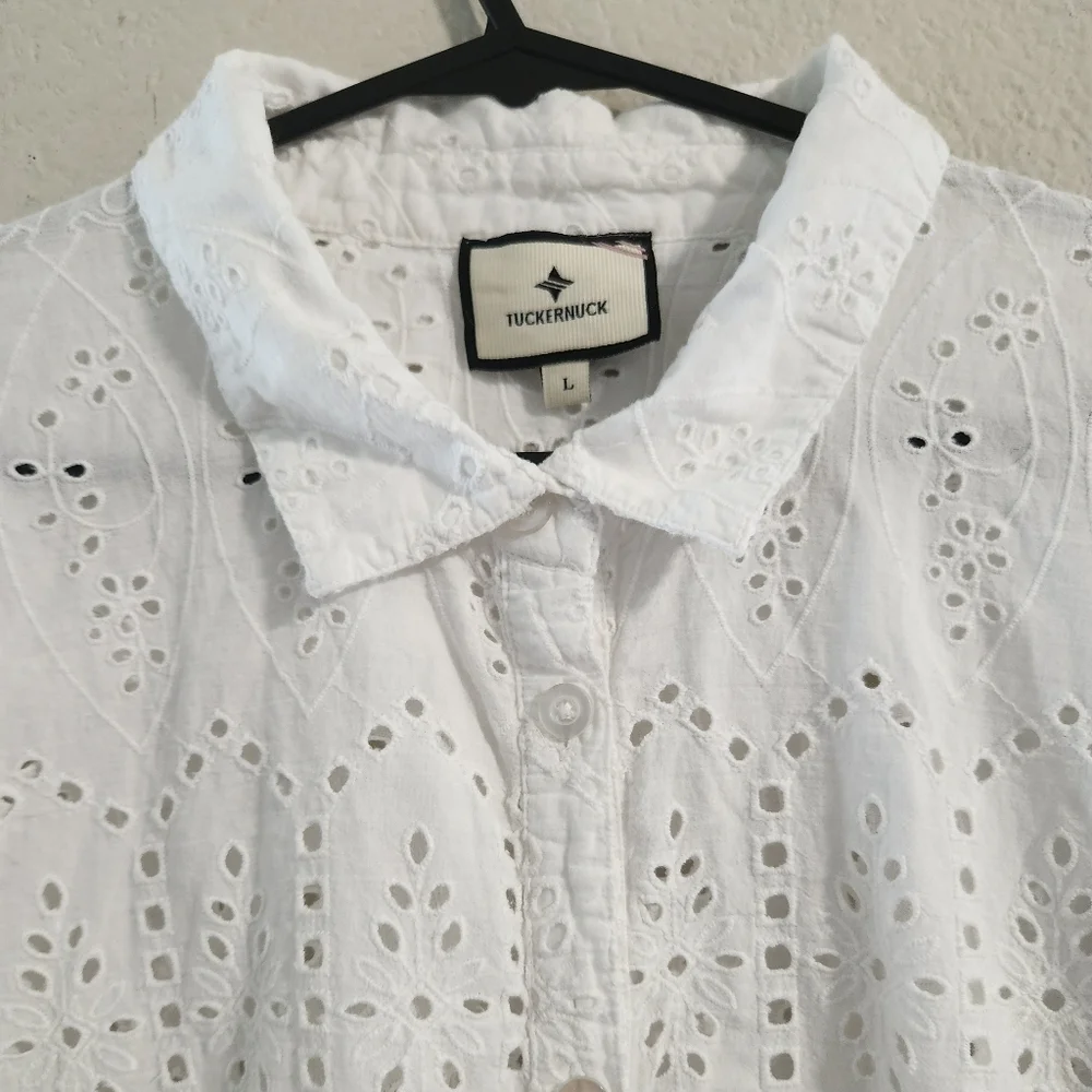 Tuckernuck Women’s Provincial Eyelet s/s button down dress/coverup size large - Picture 7 of 8